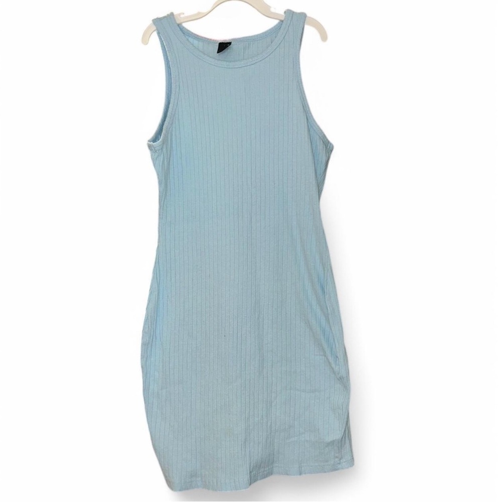 Light Blue Sleeveless Ribbed Dress